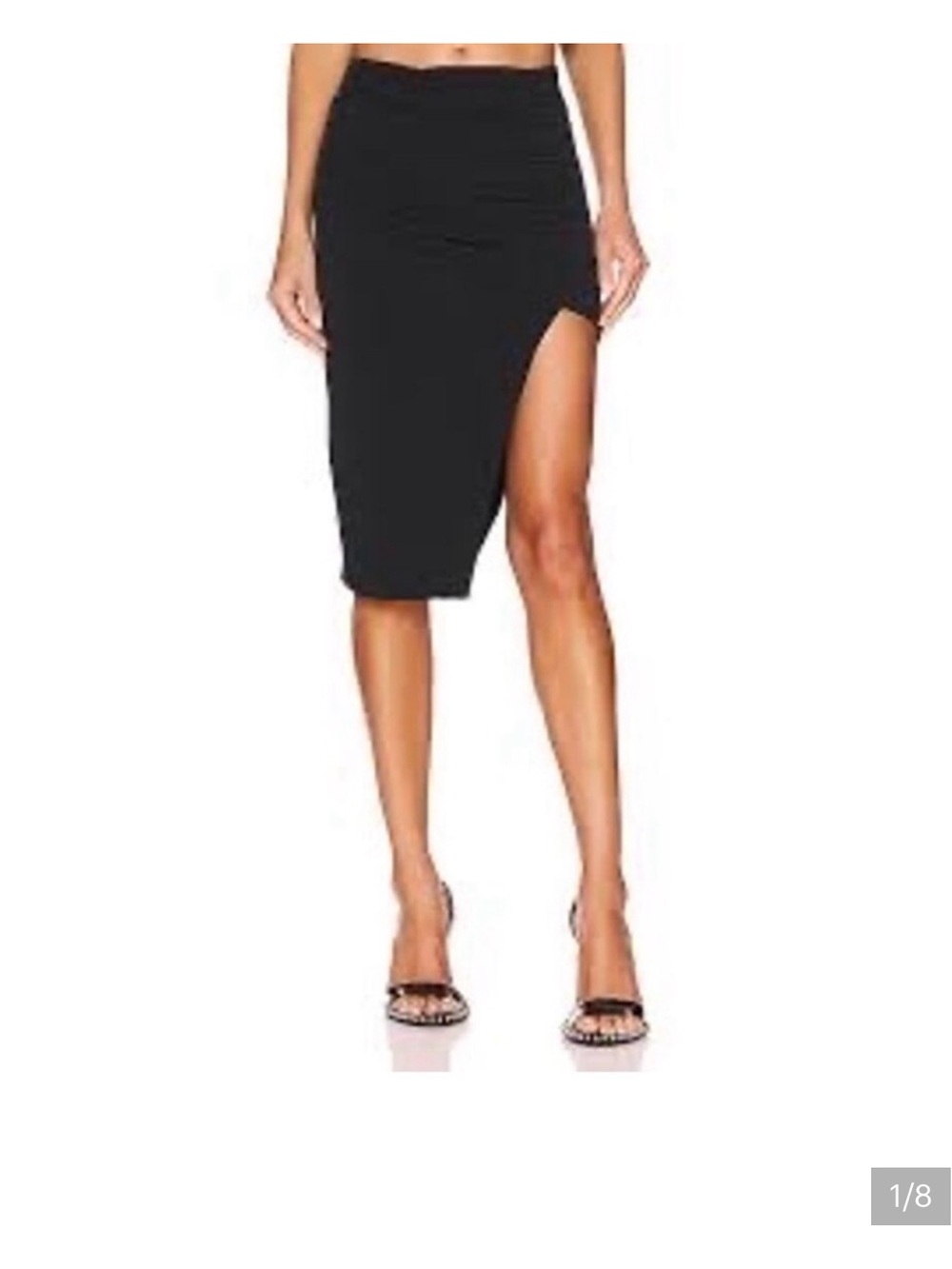 Lanston Black Asymmetrical Side-Slit Pencil Skirt